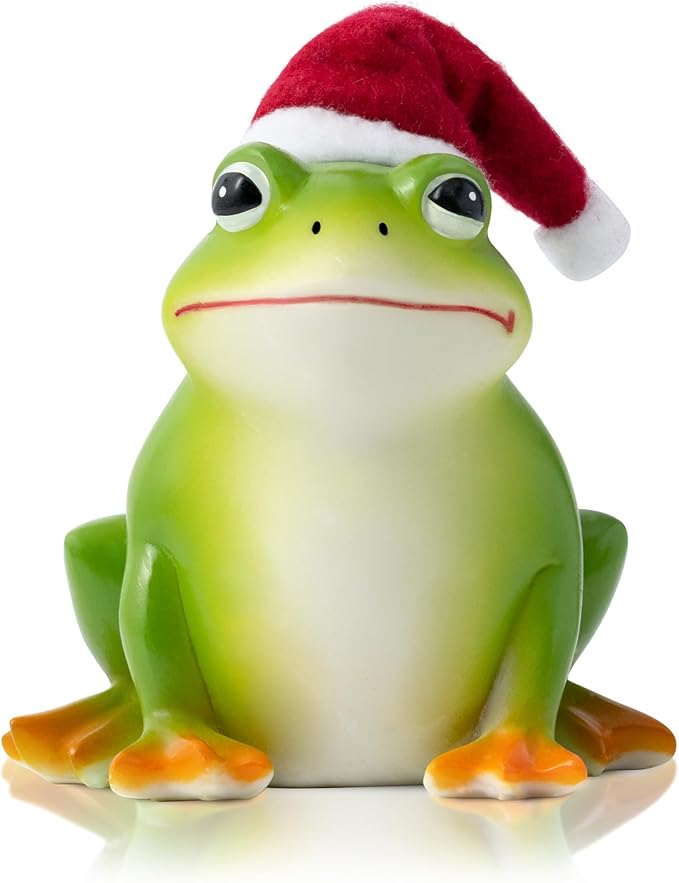Christmas Frog Resin Statue - Christmas Frog Statue with Santa Hat for Xmas Tree Party Desk Decor Resin Figurine for Home Patio Office Decoration Cute Plant Statues for Tabletop Garden Decor