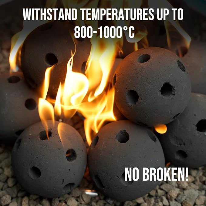 Skyflame Hollow Ceramic Balls, Set of 12 Round Fire Stones Set for Indoor and Outdoor Fire Pits or Fireplaces Accessory, 4 Inch, Black