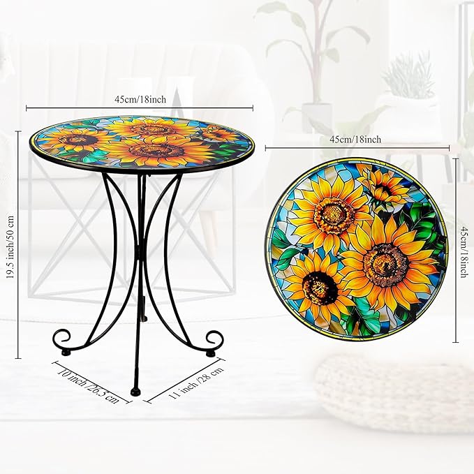 Sunflower Side Table Outdoor, 18 Inch Metal Accent Table, Indoor Small Round End Tables, Plant Stand Tables for Outside Yard Balcony Garden Bedside