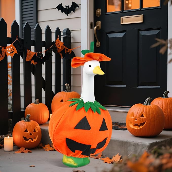 Halloween Pumpkin Porch Goose Outfits Fall Porch Goose Clothes – Fits 23” Porch Goose Statue, Outdoor Patio Yard & Lawn Decoration