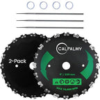 (2-Set) 9" x 20T Chainsaw Tooth Brush Blades - Weed Eater Saw Blade Kit with 2 Carbon Steel Round Chainsaw Blades, 3 Round Files, and 4 Washers for Brush Cutters, String Trimmers, and Weed Wreckers