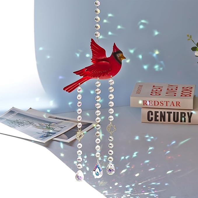 Red Cardinal Suncatcher - Cardinal Gifts for Women, Glass Sun Catchers Indoor Window Hanging Decor with Rainbow Prism, Colorful Memorial Gift for Home Garden, Christmas Valentine Mother's Day