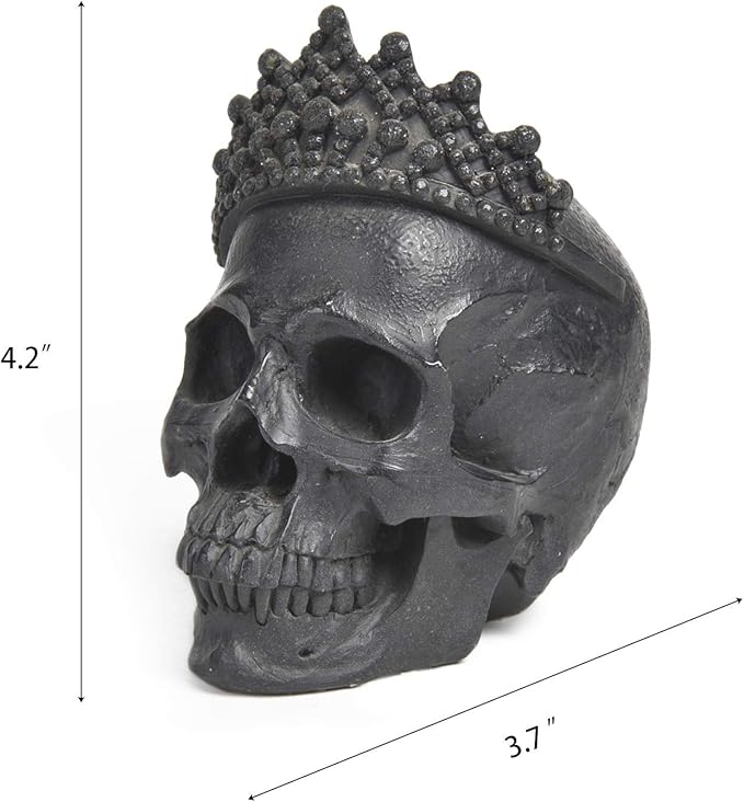 Newman House Studio Skull-Decor Halloween-Decorations - Vintage-Human Head-Sculpture with Crown for Indoor Skull Figurine Home Party Gothic Witchy Room Decor 3.7L x 2.8W x 4.2H inch