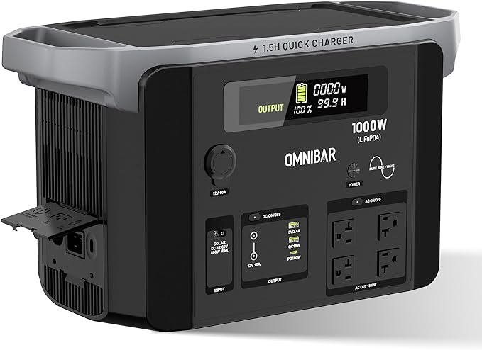 Portable Power Station 1000W (2000W Peak),1075Wh LiFePO4 Battery, 1000W AC/100W USB-C Output, 1.5 Hrs Fast Charge, Solar Generator for Home Backup Power, Outdoor Camping & RVs, Off-Grid Living
