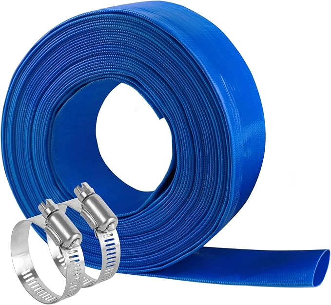1 1/2 IN x 100 FT Pool Backwash Hose, Heavy Duty Flat Discharge Hose, Weather and Burst Resistant, Best Pool Hoses for Inground Pools, Pool Filter Hose & Pool Drain Hose