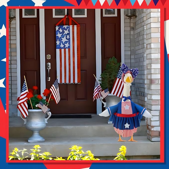 4th of July Porch Goose Outfits for 23 Inch Lawn Statue, Patriotic Costume for Plastic/Cement Statue, Seasonal Independence Day/Memorial Day Sculpture Clothes for Garden Patio Party Decoration
