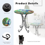 18 Inch Outdoor Side Table, Peacock Metal Accent Table, Indoor Small Round End Tables, Plant Stand Tables for Outside Yard Balcony Garden Bedside