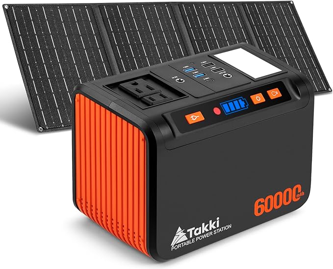 Takki Solar Generator 250W Portable Power Station with 40W Solar Panels 222Wh Pure Sine Wave Camping Lithium Battery Power Bank with AC 110V Outlet for Camping CPAP Home Use Emergency Outdoor