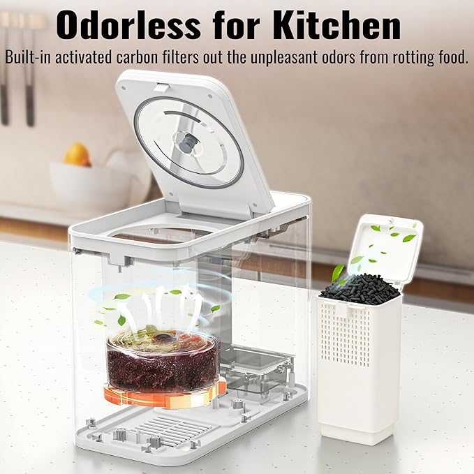 3L Electric Composter for Kitchen, Smart Compost Bin, Odorless|Low Noise|Auto-Cleaning|Fast 4-6H Food Waste to Fertilizer Conversion for Outdoor Use