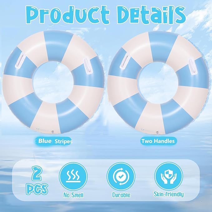 2PCS Large Swimming Pool Tubes Inflatable Pool Floats for Adult Swim Ring Floaties Inflatable Swimming Pool Raft Summer Beach Lounger Float Party Supplies