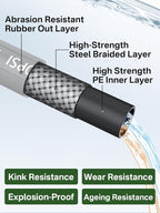 3/8" 4800PSI Pressure Washer Hose 75FT with Swivel Quick Connect for Cold/Hot Water Max 248°F, Kink Resistant Steel Wire Braided, Wear Resistant Power Washer Hose with M22 14mm Adapter