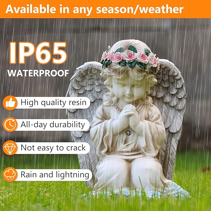 Solar Garden Outdoor Statues Lights, Resin Angel Figurine Light for Patio, Balcony, Yard, Lawn Ornament, Unique Housewarming Gifts and Yard Decor (Prayer Angel)