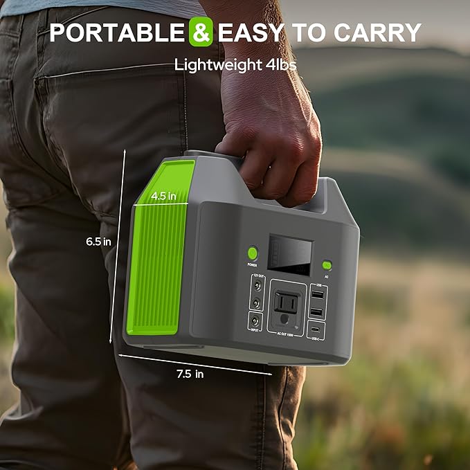 SinKeu Portable Power Station, 122.8Wh LiFePO4 Battery with 150W Output, 38,400mAh Laptop Power Bank Station for Outdoor Travel, Camping, Home, Emergency-Green
