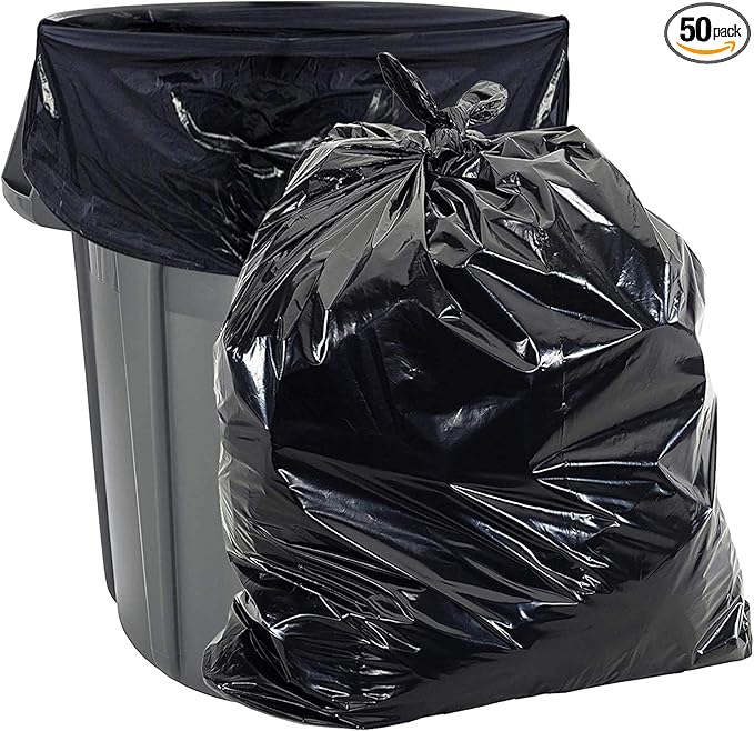 Aluf Plastics 56 Gallon Trash Bags (2 MIL - Pack of 50) 43" x 47" - Large Heavy Duty Can Liners - Plastic Black Garbage Bags for Lawn, Leaf, Contractor, Yard, Outdoor use