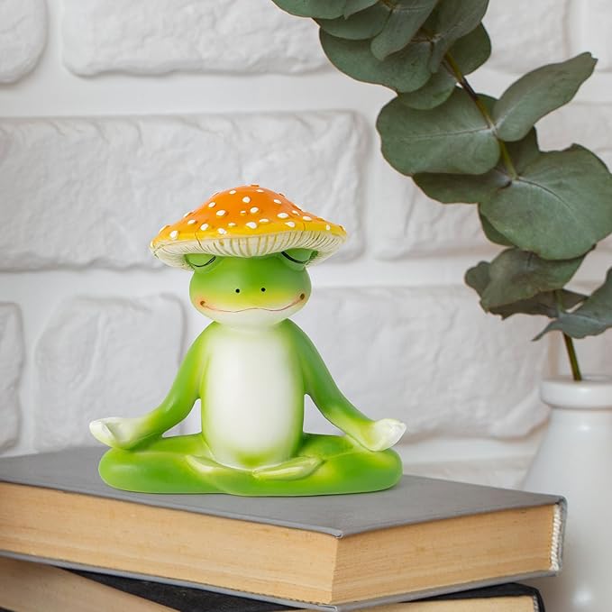 Meditation Frog Resin Statue - Yoga Meditation Frog Statue for Desk Living Room Resin Figurine for Home Patio Office Decoration Cute Plant Statues for Tabletop Garden Office Backyard Decor