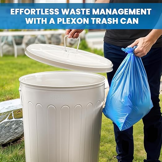 Plexon Large Metal Trash Can with Lid 20 Gallon, Decorative Outdoor Trash Can, Heavy Duty Galvanized Metal Bucket with Lid for Kitchen Garage Farmhouse, Beige, 6 Pack