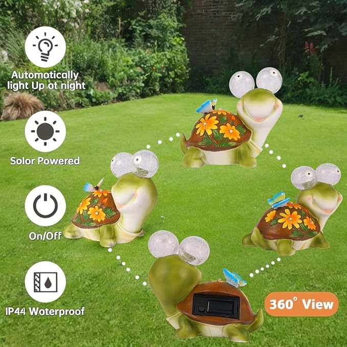 ASTRAEUS Solar Turtle Statue Garden Light Figurine Outdoor Decor with 5 LED Lights Lawn Decor Statue Unique Christmas Birthdays Housewarming Gift for Patio, Balcony, Yard