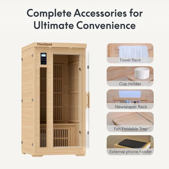FLEXISPOT Far Infrared Sauna Room for one Person, Canadian Hemlock Wood