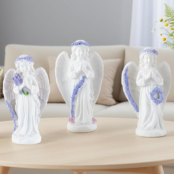 Lavender Praying Angel Statues, Handmade Resin Craft Home Decor, Indoor & Outdoor Winged Angel Figurines, Tabletop Ornaments, Ideal Blessing Gift for Mom, Dad & Friends