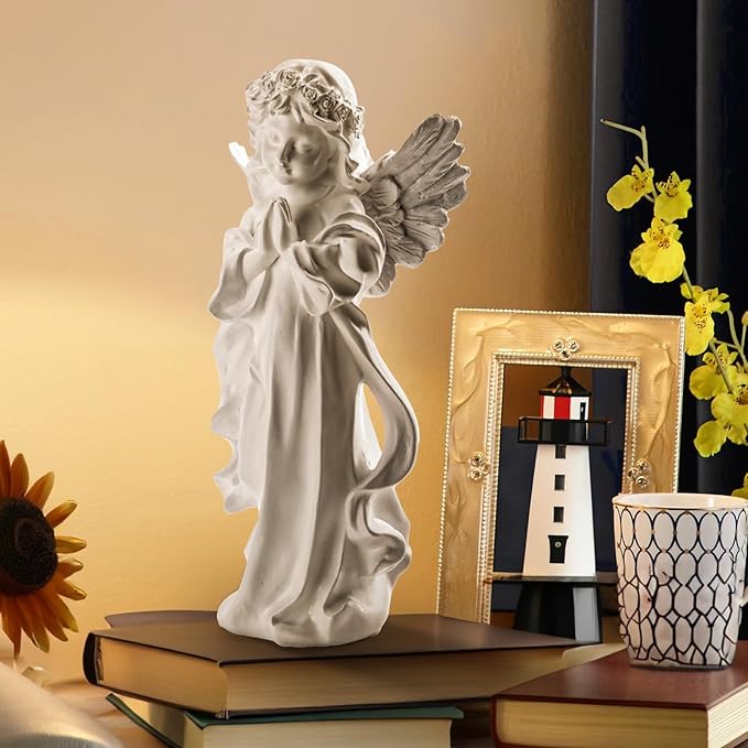 INLOMEM Praying Angel Figurine - 7.5 Inches Resin Sculpted Hand-Painted Figurine for Home Decor or Garden, First Communion Gifts for Girls, Religious Gifts for Women