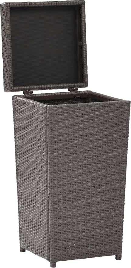 Crosley Furniture Palm Harbor Resin Wicker Outdoor Trash Can With Lid for Backyard, Patio, Deck, Balcony, Gray