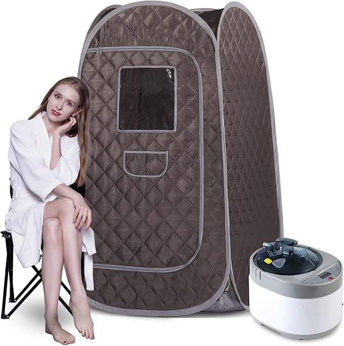 Smartmak Portable Steam Sauna, Full Body Personal Home Spa, Foldable Saunas Tent with 4L & 1500W Large Steam Generator, 16 Levels Remote Control, Upgraded Chair Included for Relaxation(DarkGrey)