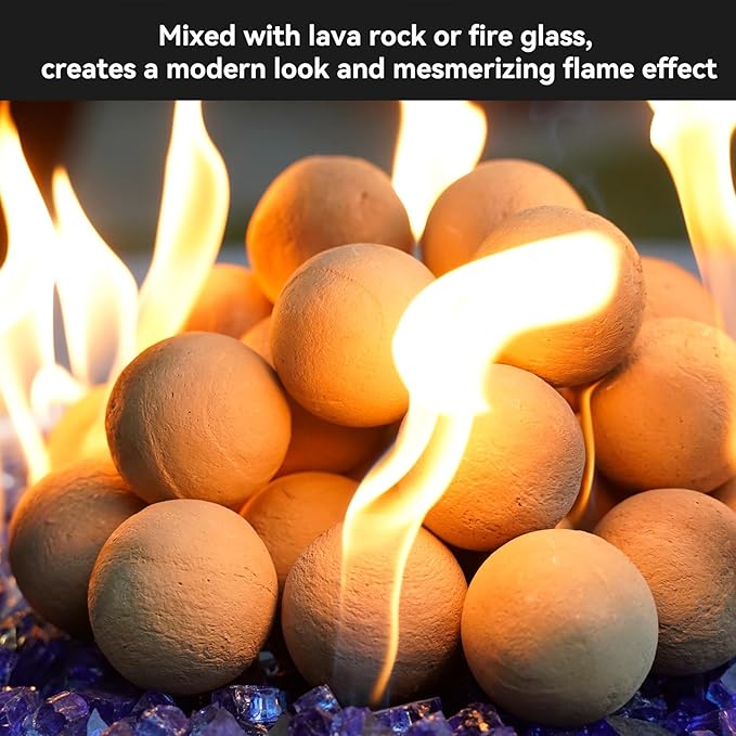 Skyflame 2-inch Ceramic Fireplace Balls, Set of 25 Round Fire Stones Set for Indoor/Outdoor Fire Pit/Fireplace Parts for Decorative, Beige