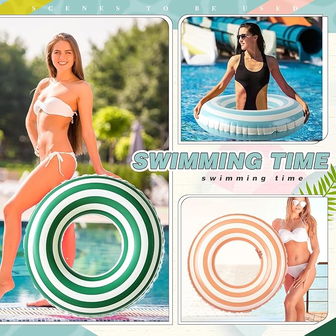 2 PCS Striped Pool Floats for Adults Swimming Rings Tube with Handles -Inflatable Pool Float Tube for Adults Pool Floats for The Beach, Party, Vacation