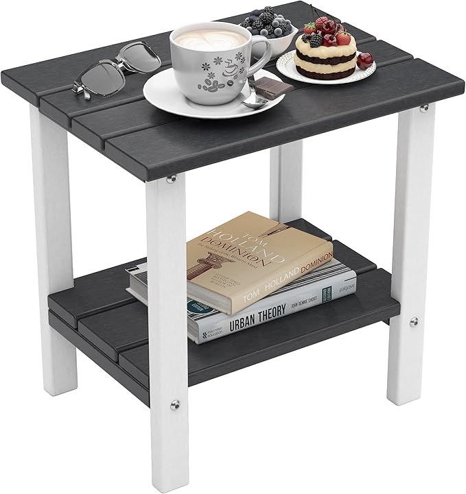 OTSUN Outdoor Side Table, End Table for Adirondack Chair, 16" Patio Table for Porch, Yard, Weather Resistant (Black&White)