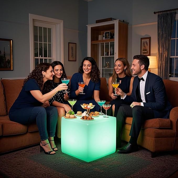 Mr.Go 20-inch LED Lighted Cube Table, Large LED Cube Chair Light, 16 RGB Colors Glowing Cube Seat w/Remote - Rechargeable - Waterproof - Home Outdoor Patio Pool Bar Stage Party Lighting Decoration