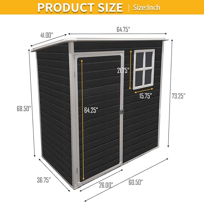 JT 5×3ft Resin Outdoor Storage Shed,Outdoor Storage Shed with Floor & Window to Store Patio Furniture, Garden Tools Bike Accessories, Beach Chairs and Lawn Mower. (Black, 5ft*3ft)