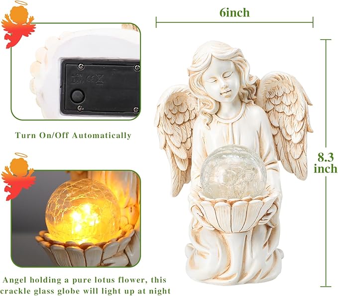 Angel Statue Outdoor Decor, Angel Gardening Gifts with Solar LED Lights