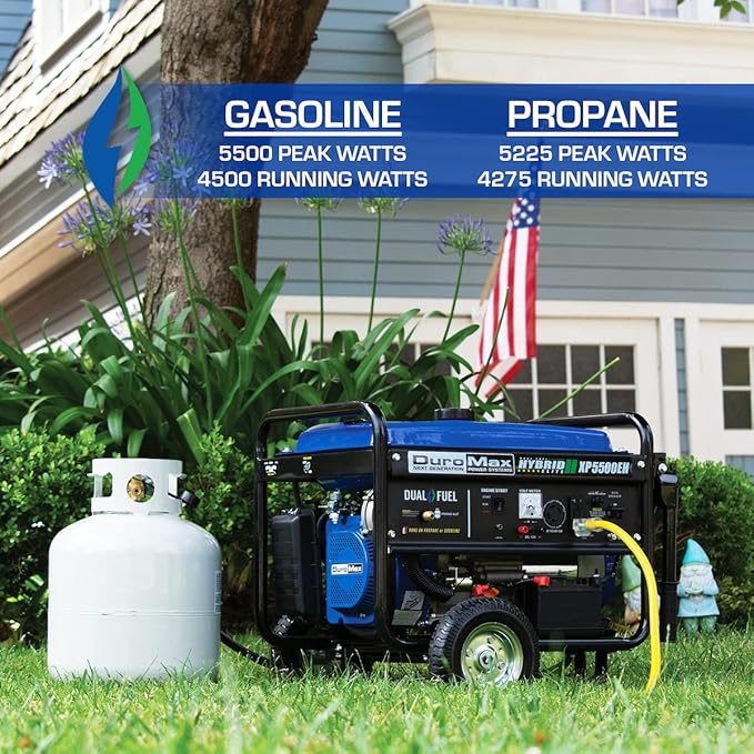 DuroMax XP5500EH 5,500-Watt Dual Fuel Portable Generator - Gas & Propane, Electric Start, RV & Emergency Ready