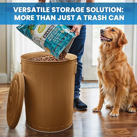 Plexon Large Metal Trash Can with Lid 20 Gallon, Decorative Outdoor Trash Can Heavy Duty Galvanized Metal Bucket with Lid for Garage Workshop Ash Storage Farmhouse, Copper 6 Pack