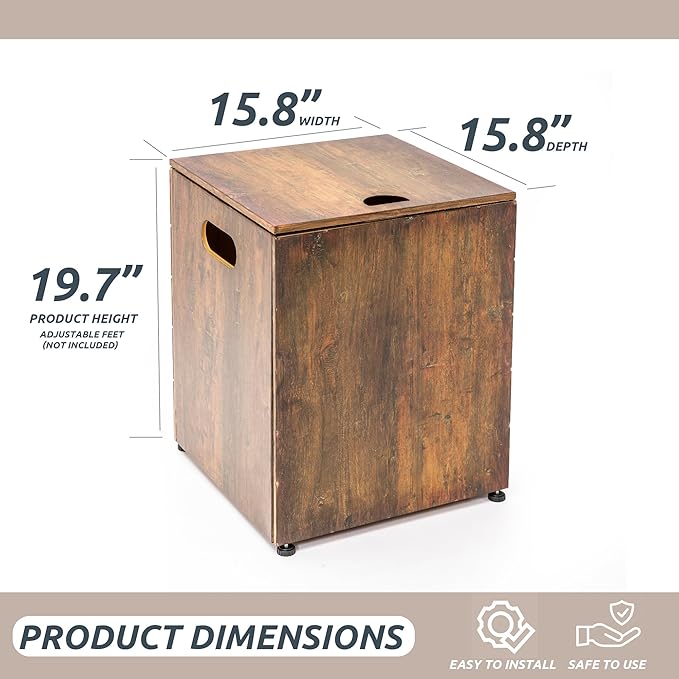 Propane Tank Cover Table for Fire Pits, 20 LB Iron Propane Tank Holder with Side Handles, Outdoor Tank Storage Side Table for Patio, Gas Griddle, Natural Wood