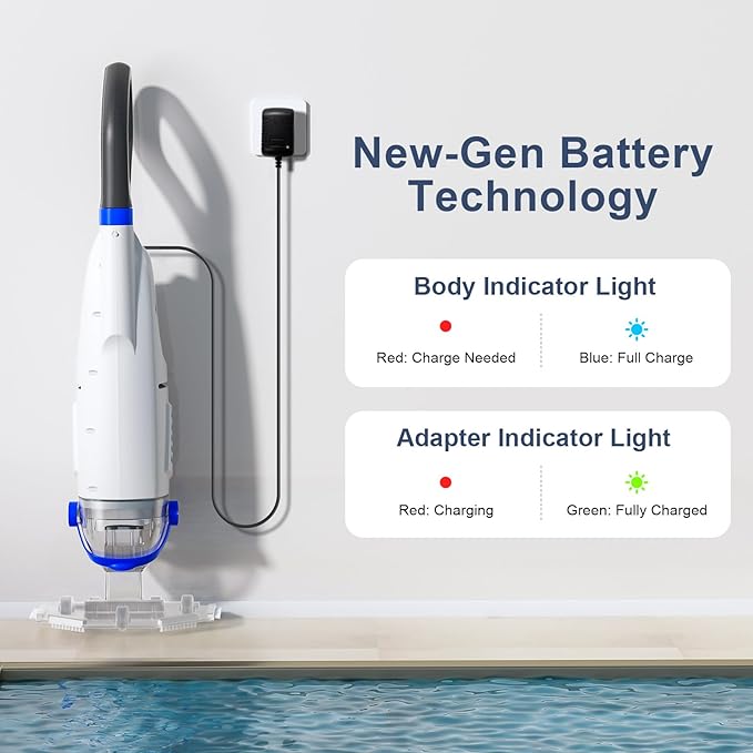 (2025 Upgraded) Cordless Pool Vacuum with Telescopic Pole, 60 Min Powerful Suction & Transparent Head, Rechargeable Handheld Cleaner for Above Ground Pools, Inground Pools, Hot Tubs and Spa