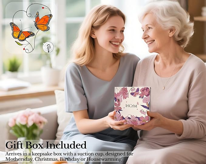 Monarch Butterfly (1 Pair) Stained Glass Suncatcher for Mom, Grandma, Women - Real Glass Window Hanging Ornament - Handmade Butterflies Home Decor (Gifts Ready Packaging)