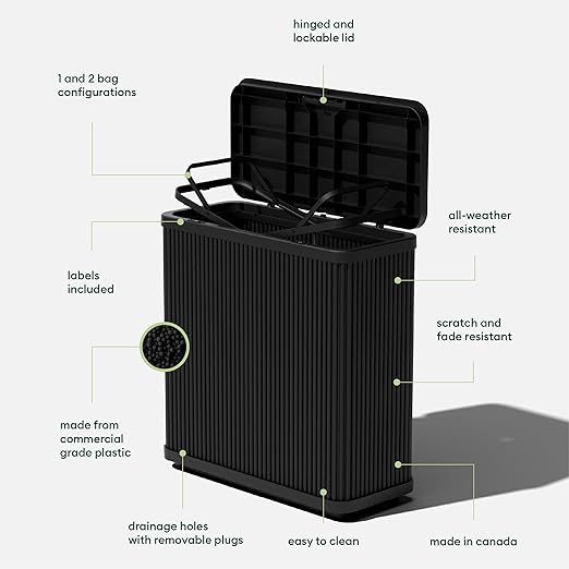 Veradek Tambour Series Outdoor Trash Can with Lid – All-Weather Waste Bin for Patio, Pool, BBQs & Parties | Durable Dual Bag System up to 30 Gallons | Modern Design for Backyard or Deck