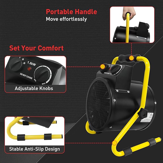 EAGLE PEAK 1500W Greenhouse Heater, Suitable for Greenhouse, Grow Tent, Garage, Cellar, and RV Use, Water Resistant IPX 4 Rated, Overheat Protection, Radiant Heating, 2 Pack, Black