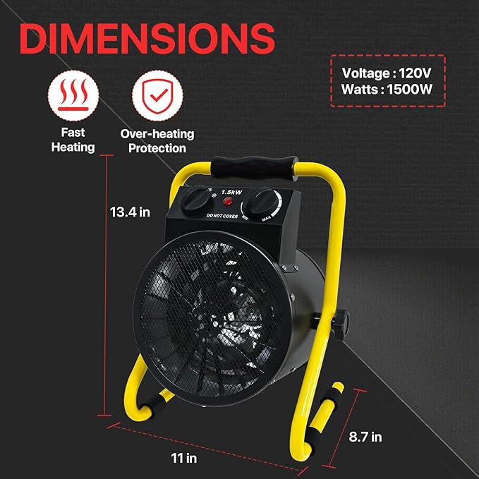 EAGLE PEAK 1500W Greenhouse Heater, Suitable for Greenhouse, Grow Tent, Garage, Cellar, and RV Use, Water Resistant IPX 4 Rated, Overheat Protection, Radiant Heating, 1 Pack, Black