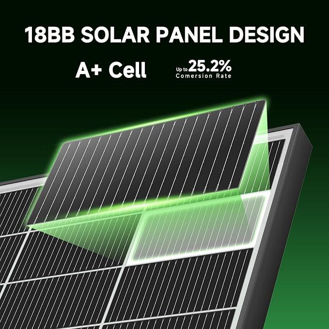 1000 Watt Solar Panels Bifacial 200 Watt Solar Panel 5 Pack 18BB Monocrystalline A+ Cell High-Efficiency Module PV Power Charger Homes Camping RV Battery Boat Caravan Other Off-Grid Applications