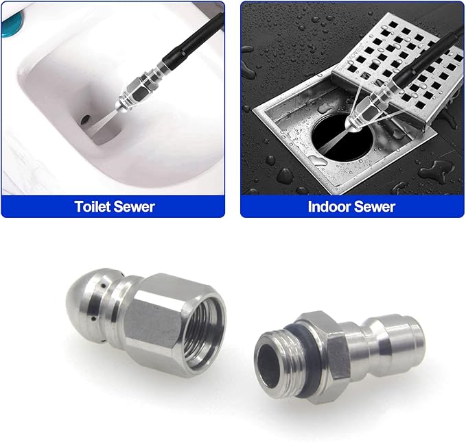(2 Sets) Pressure Washer Sewer Jetter Nozzle with Stainless Steel, Mini Compact Durable Sewer Jet Nozzle,Pressure Drain Jetter Hose Nozzle,1/4'' Quickly Connector, 5000 PSI