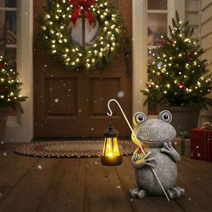 Frog Solar Garden Statues, Resin Frog Figurine Decorations, Outdoor Frog Decor Art for Lawn,Yard, Unique Housewarming Gift for Garden Home