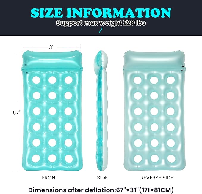 Inflatable Pool Floats Raft, One Inflatable Pool Float with Headrest for Adults - Cooling Pool Floats Lounger Floats Raft Floating Chair, Water Floaty for Swimming Pool Lake