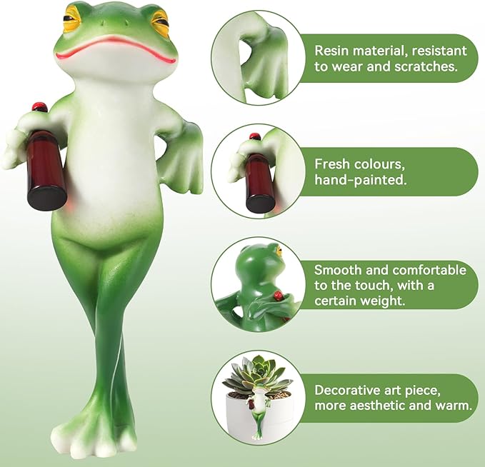3 Pcs Tipsy Frog Garden Decor, Frog Decorations for Garden Outdoor, Resin Frogs Figurines Flower Pot Decoration for Home Gardens Fence Patio Yard DIY Fairy Garden Accessories
