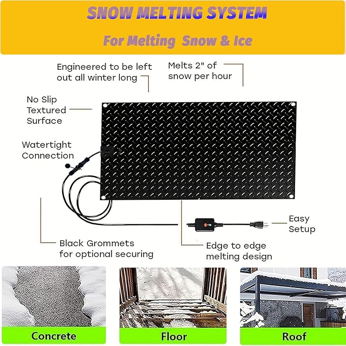Heated Snow Melting Mats for walkways Stairs- Outdoor Heated Mats- Non-Slip Electric Heated Foot Mats for Winter Snow Removal- Heated Snow Melting Mat for Stairs garages Driveway (10in x 30in)
