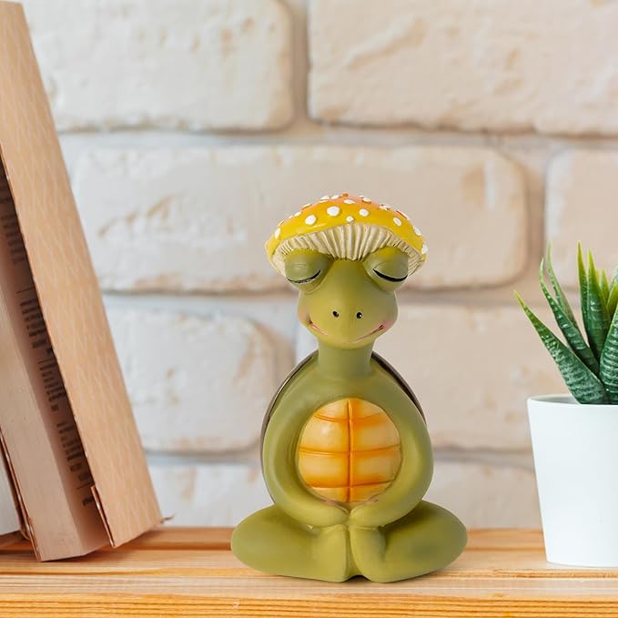 Meditation Turtle Resin Statue - Yoga Meditation Turtle Statue for Desk Living Room Resin Figurine for Home Patio Office Decoration Cute Plant Statues for Tabletop Garden Backyard Decor