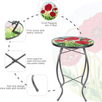 MUMTOP Outdoor Side Table - Small Mosaic Patio Tables, 14” Round Accent End Coffee Glass Plant Stand for Garden Living Room(Poppy)