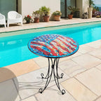 18" Outdoor Side Table, American Flag Metal Accent Table, Indoor Small Round End Tables, Plant Stand Tables for Outside Yard Balcony Garden Bedside