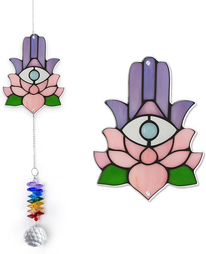 1 Layered Ornament Suncatcher - Hamsa Hand - Spiritual Protection Gift - Hand of Fatima Keepsake - Christmas Birthday Presents for Women, Men - Boho Home Decoration - Protection Hanging Decor